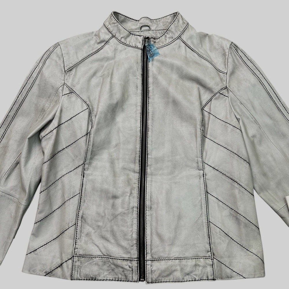 Vtg Wilsons Leather Cafe Racer Jacket Womens L Gray Leather Distressed Deadstock